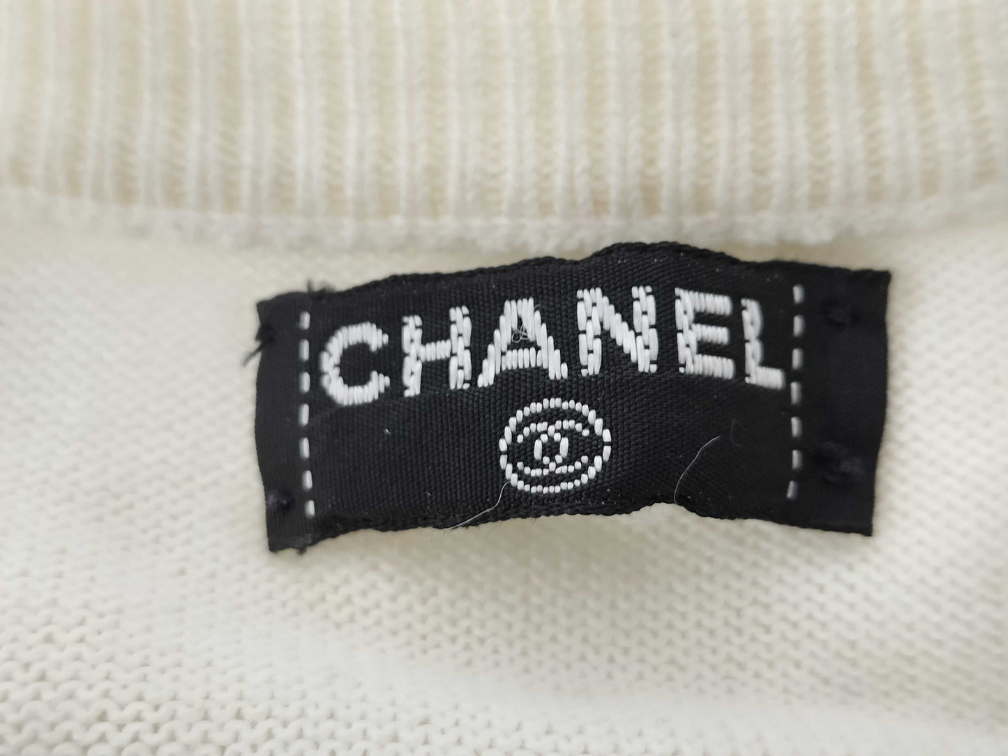 CHANEL CHANEL Cocomark Knitted T-Shirt White Top