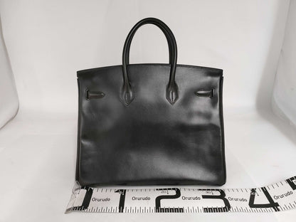 HERMES Birkin 35 Box Calf Black GP □F Engraved Topo