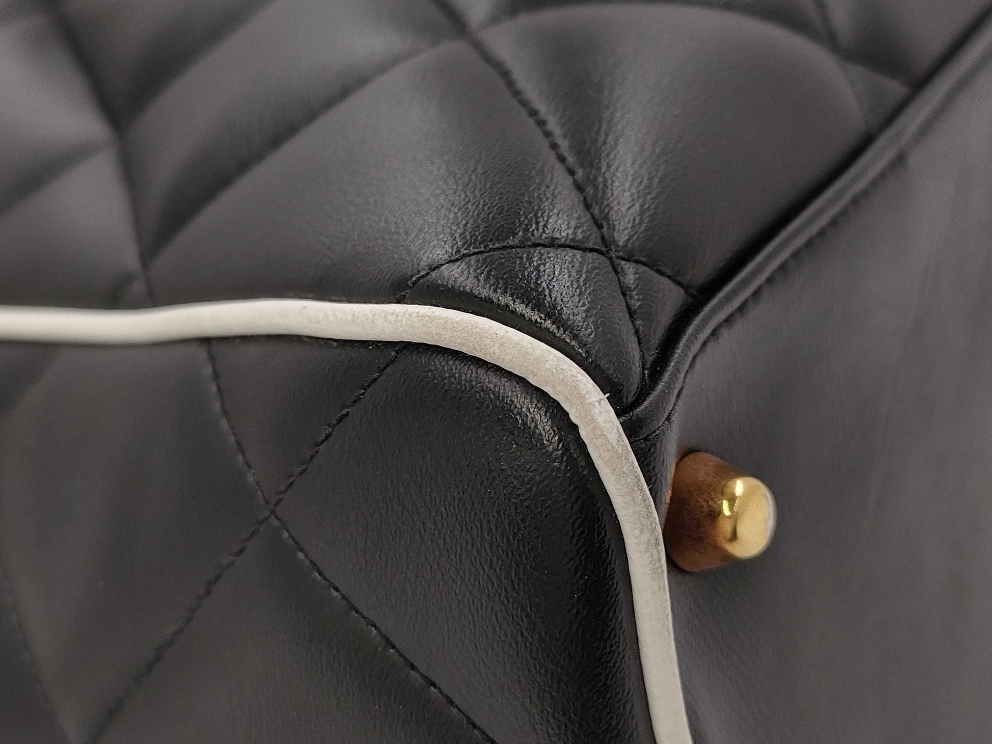 CHANEL Bowling Bag Lamb Black White GP Boston Bag