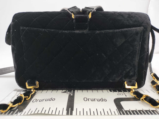 CHANEL Horizontal Backpack Velor Black GP Rucksack