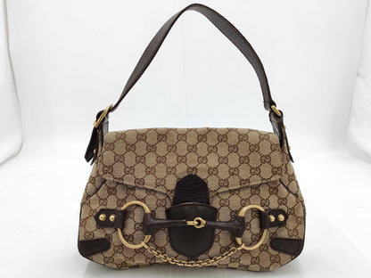 GUCCI Horsebit One Shoulder GG Canvas Beige GP Shoulder Bag