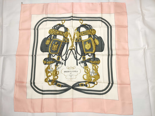 HERMES Carre HERMES Carre 90 Silk Scarf Ceremonial Horse Brie BRIDES DE GALA Pink Scarf