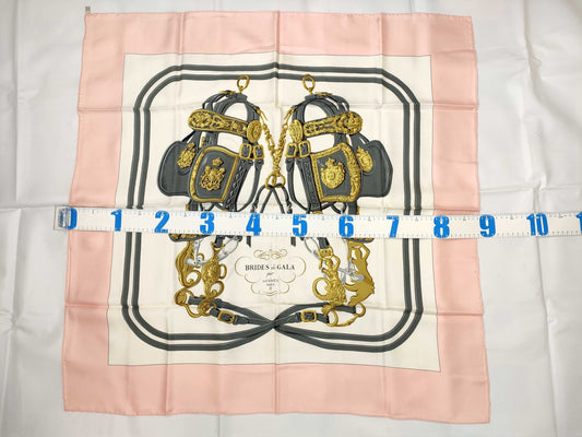 HERMES Carre HERMES Carre 90 Silk Scarf Ceremonial Horse Brie BRIDES DE GALA Pink Scarf