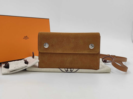 HERMES Knap-to-Go Grizzly/Swift Chamois/Gold W-Engraved Shoulder Bag