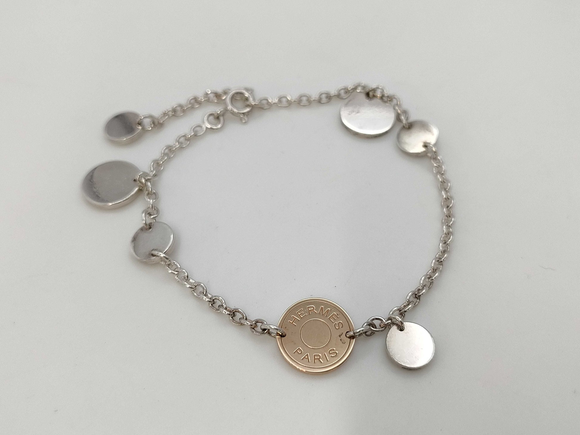 HERMES Ex-Libris PG SV925/Au750 8.0g Bracelet Bangle 