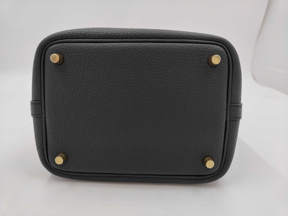 HERMES Picotan Lock 18 PM Black Black Gold Hardware K-Engraved Topo