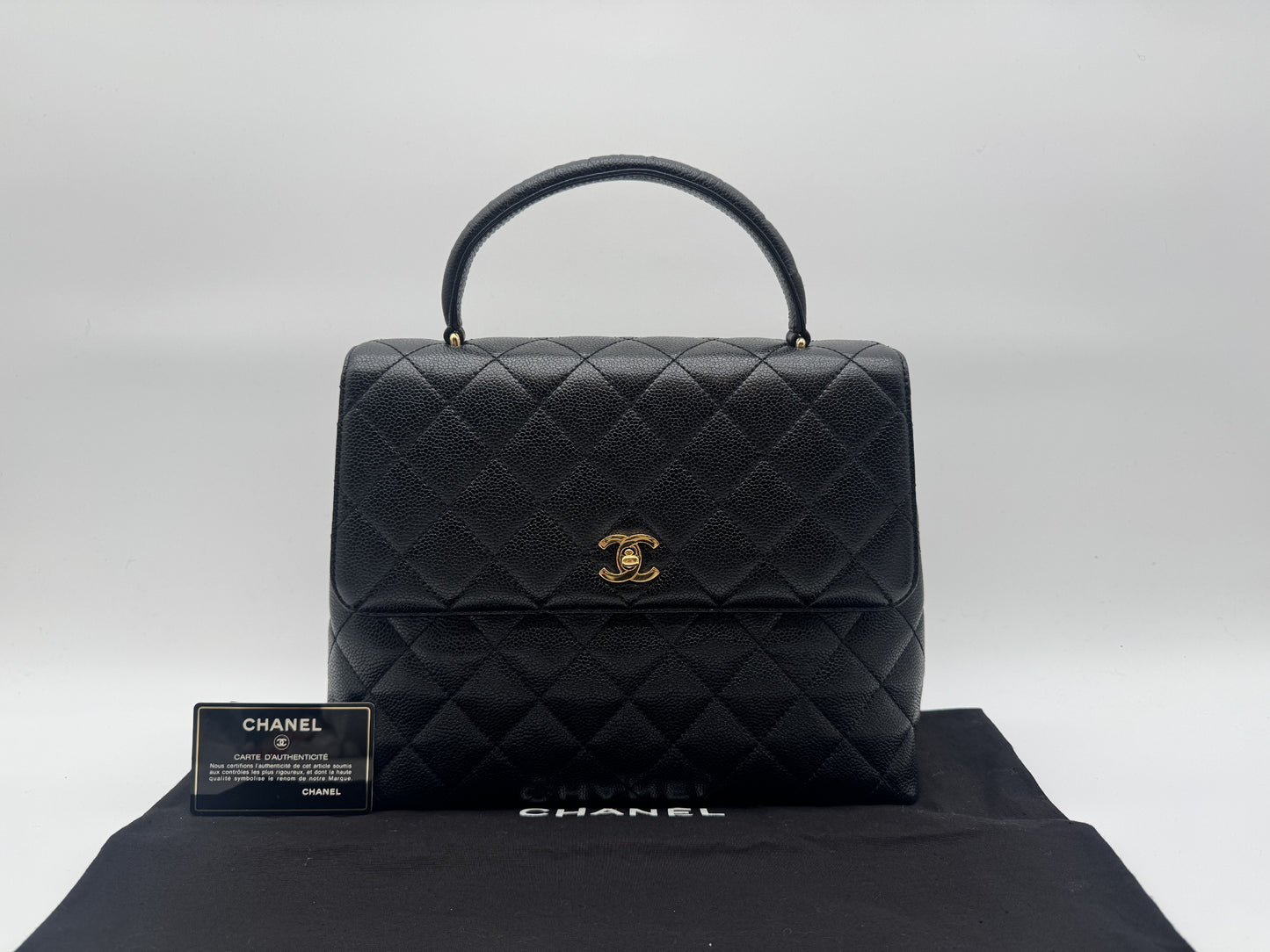 CHANEL CHANEL Handbag Matlasse Caviar Skin Coco Mark Turnlock Gold Fittings Black Handbag