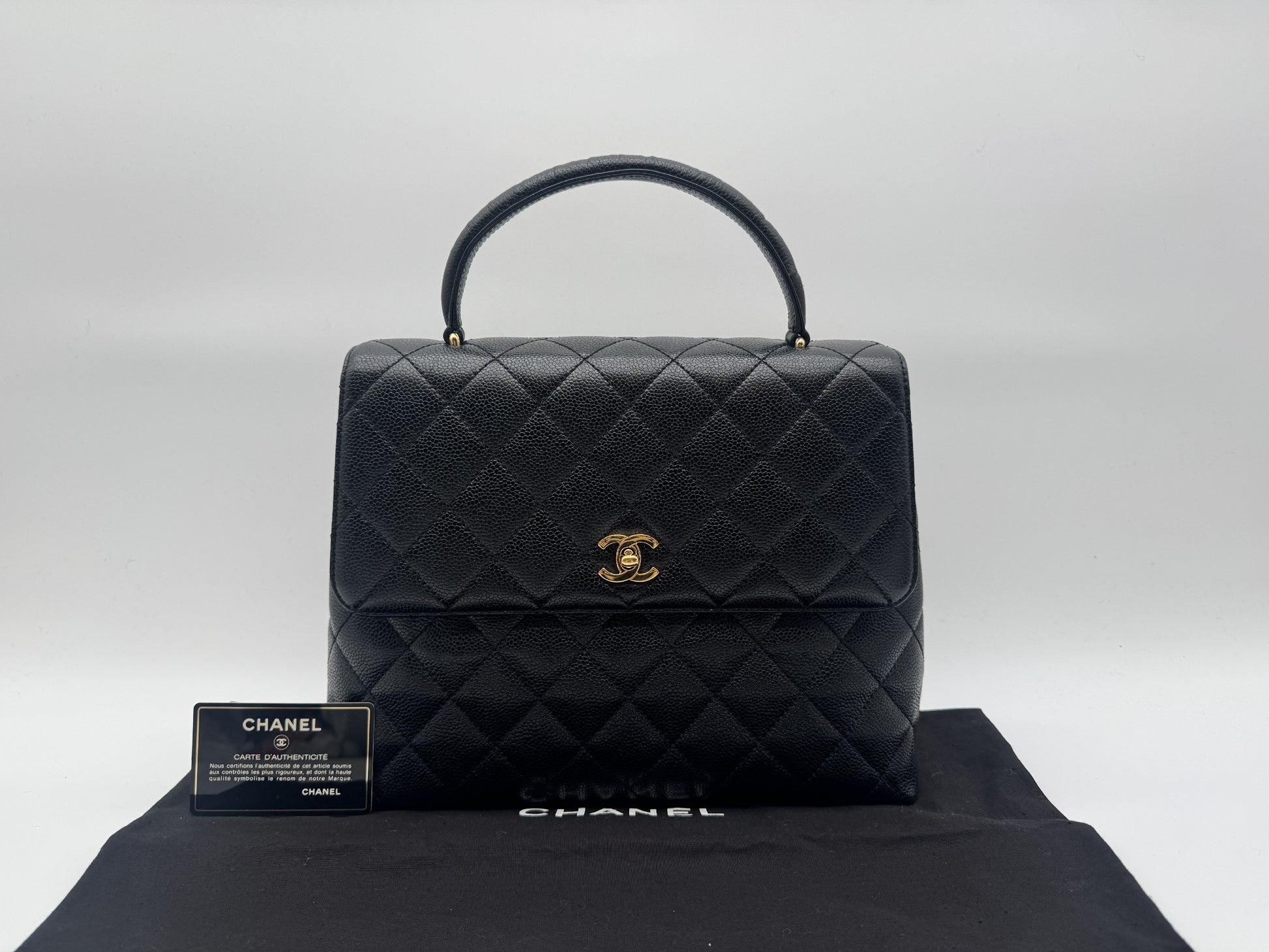 CHANEL CHANEL Handbag Matlasse Caviar Skin Coco Mark Turnlock Gold Fittings Black Handbag