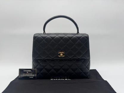 CHANEL CHANEL Handbag Matlasse Caviar Skin Coco Mark Turnlock Gold Fittings Black Handbag