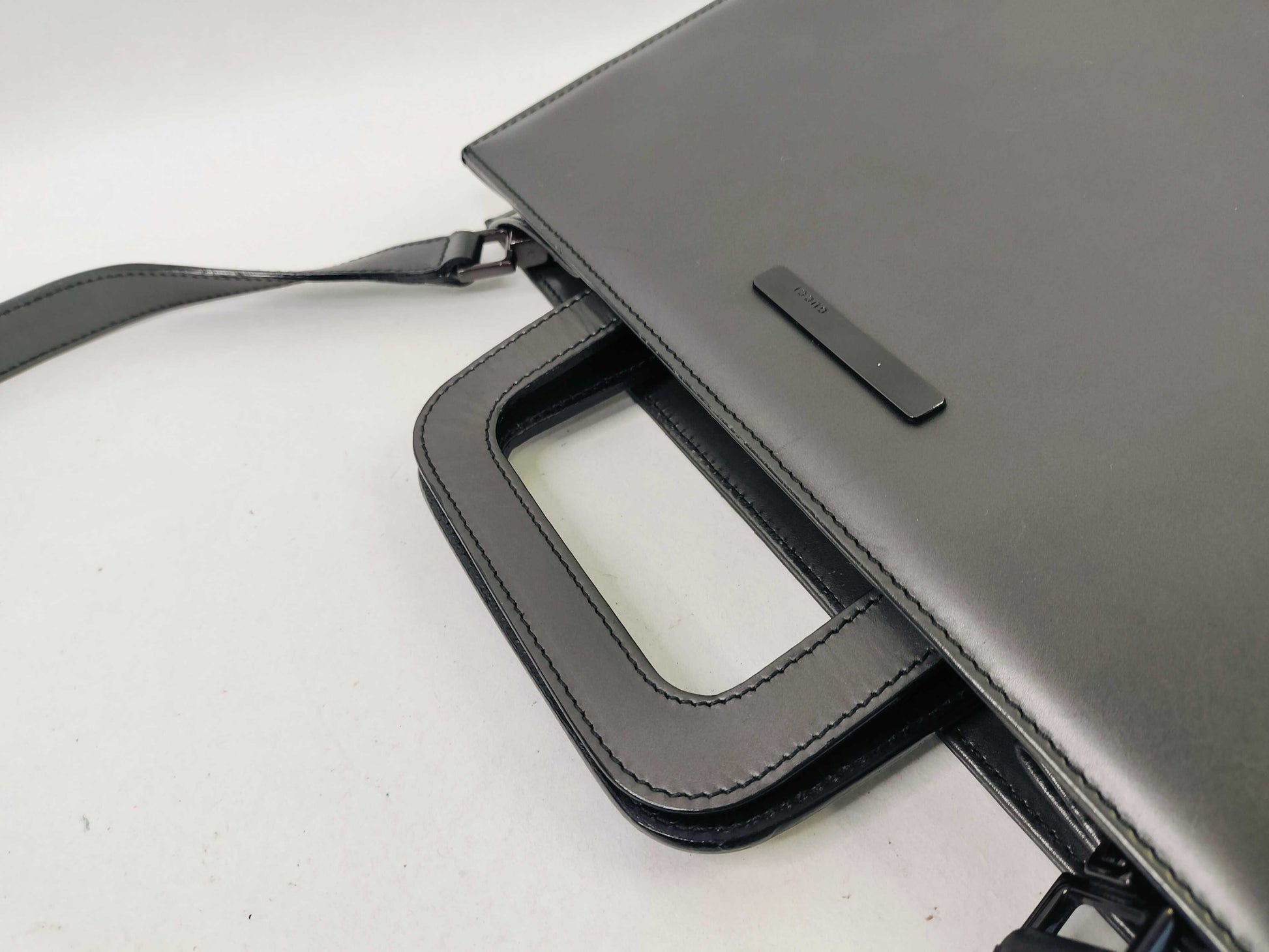 GUCCI GUCCI 2way Leather Shoulder Handbag Matte Black Plate Handbag