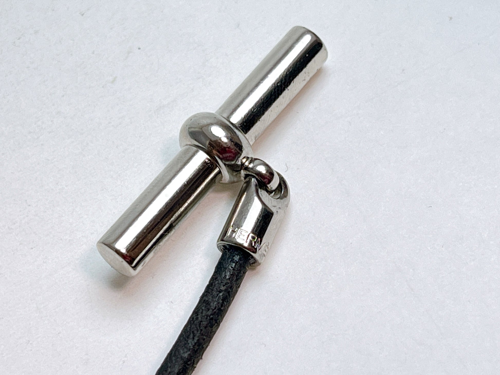 HERMES Granan Toggle Leather Choker Black Bracelet Bangle