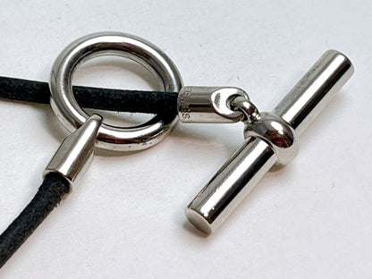 HERMES Granan Toggle Leather Choker Black Bracelet Bangle