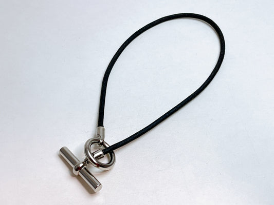 HERMES Granan Toggle Leather Choker Black Bracelet Bangle