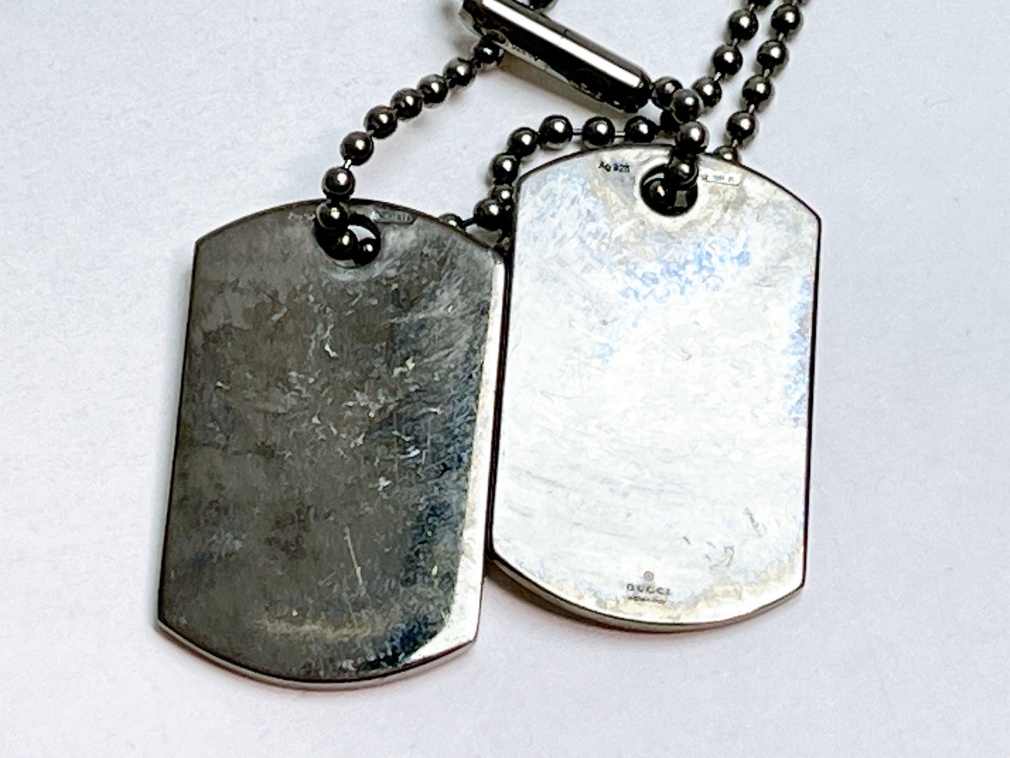 GUCCI Gucci Diamante Sima Double Dog Tag 925 Gunmetal Necklace