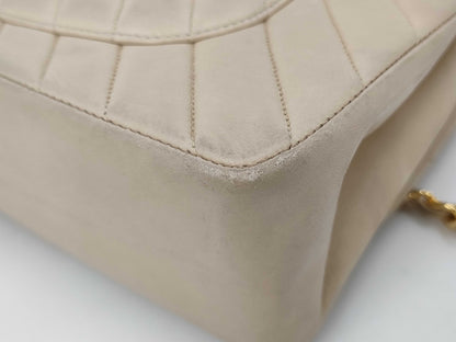 CHANEL Lambskin Double Flap V-Stitch Beige Chain Shoulder Bag
