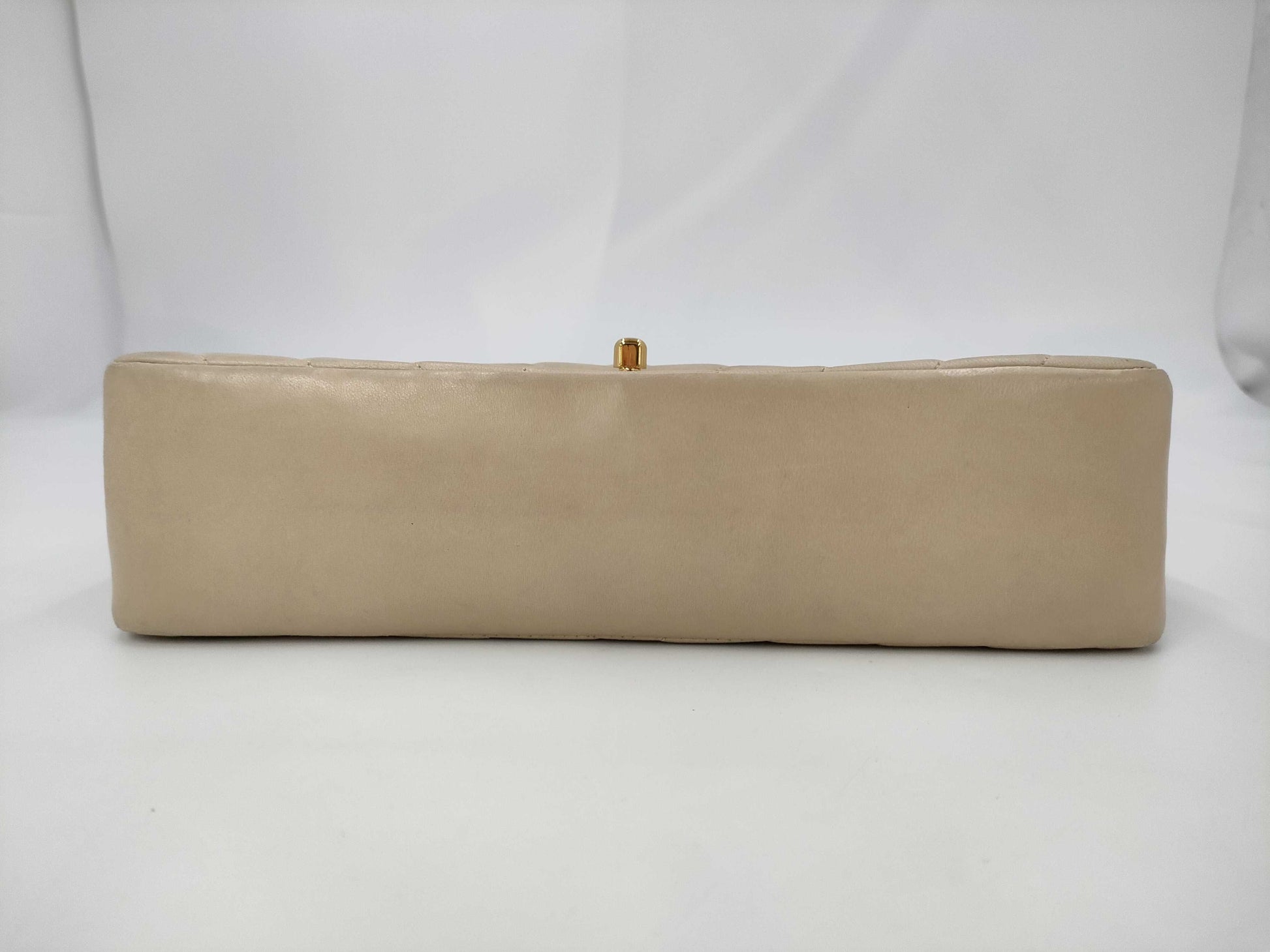 CHANEL Lambskin Double Flap V-Stitch Beige Chain Shoulder Bag