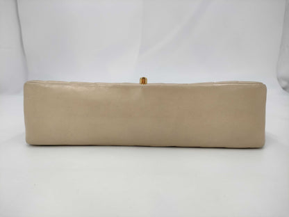 CHANEL Lambskin Double Flap V-Stitch Beige Chain Shoulder Bag