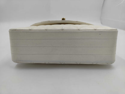 CHANEL Matlasse Lambskin Round Flap Chain White Shoulder Bag