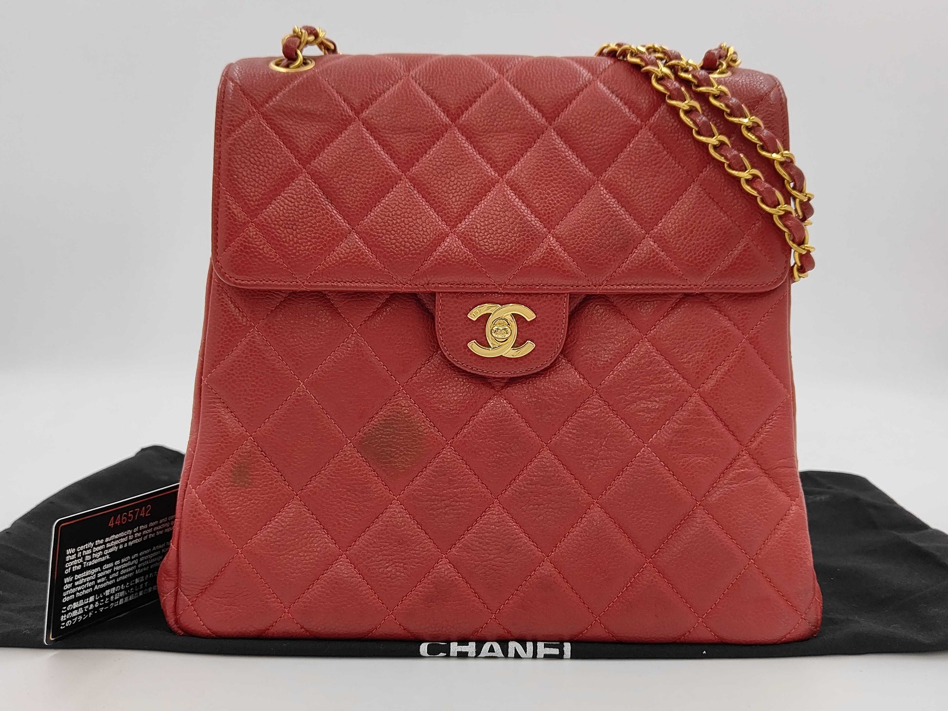 CHANEL Double Face Caviar Skin Chain Red Shoulder Bag