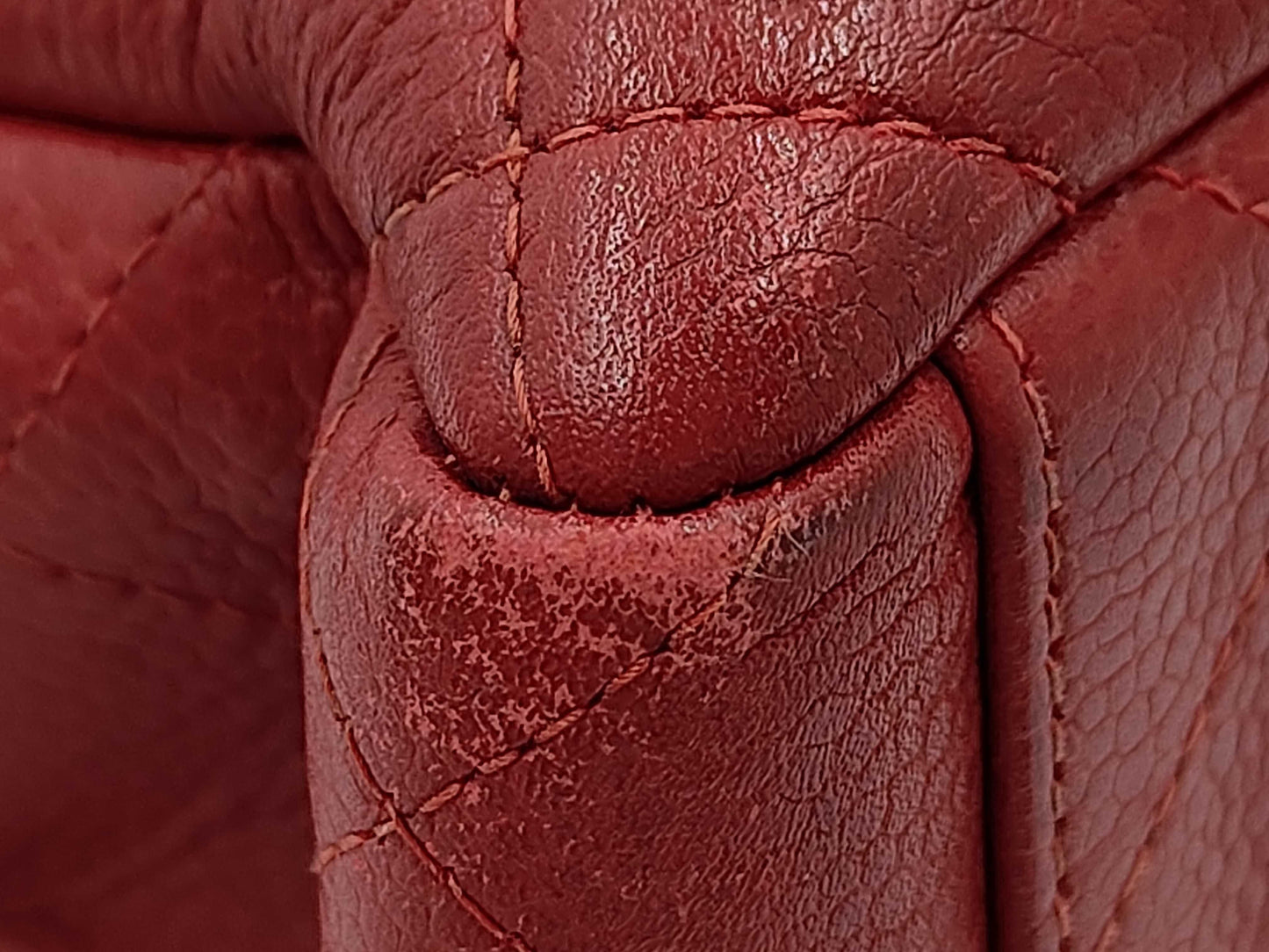 CHANEL Double Face Caviar Skin Chain Red Shoulder Bag