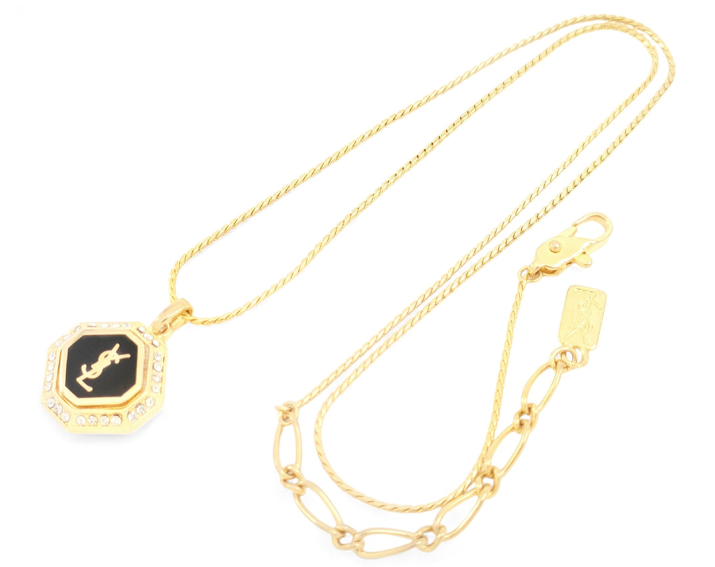Yves Saint Laurent Yves Saint Laurent - Gold & Black Color - Rhinestone - Logo Design, Pendant - Necklace - 7.25g Necklace