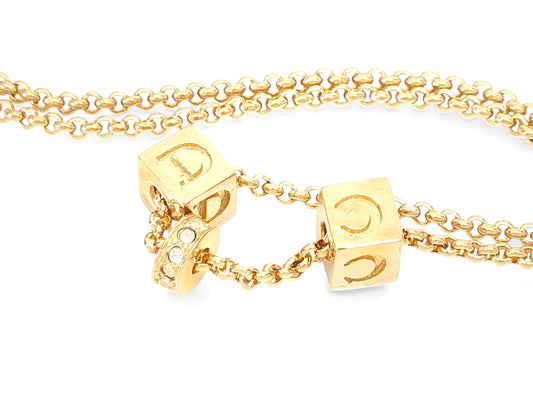 Dior Dior, Gold Color, Cube Logo & Rhinestones, Pendant, Necklace, 6.1g Necklace