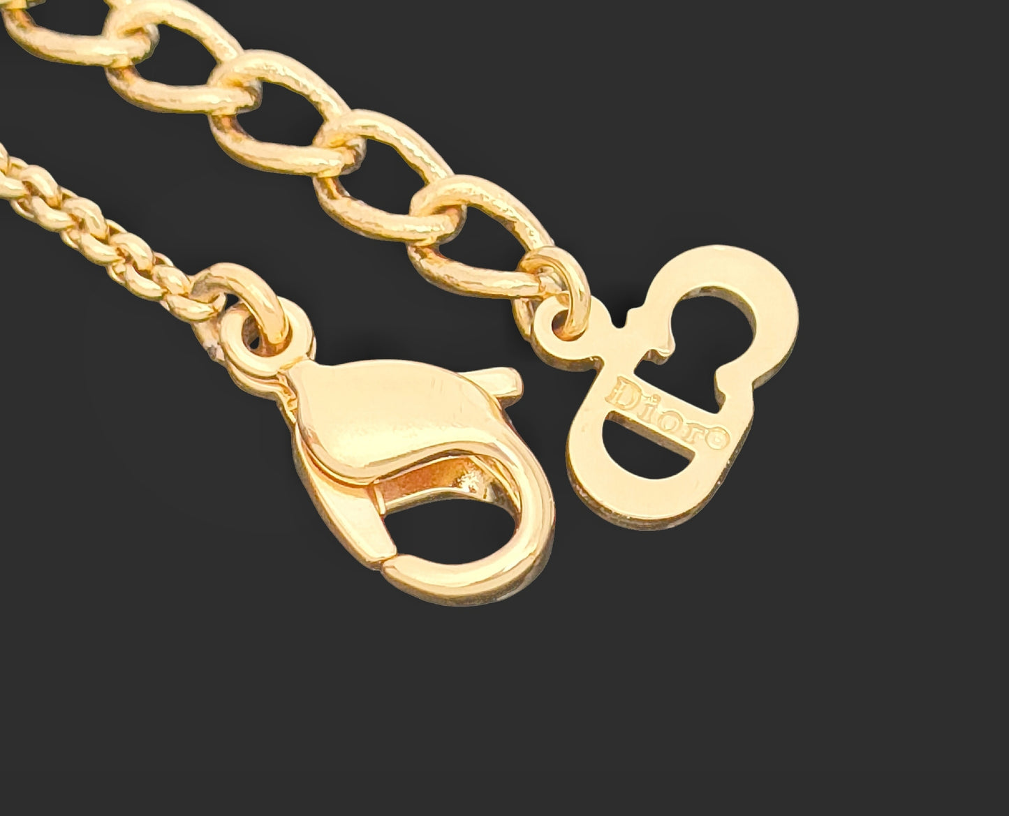 Dior Dior, Gold Color, Cube Logo & Rhinestones, Pendant, Necklace, 6.1g Necklace