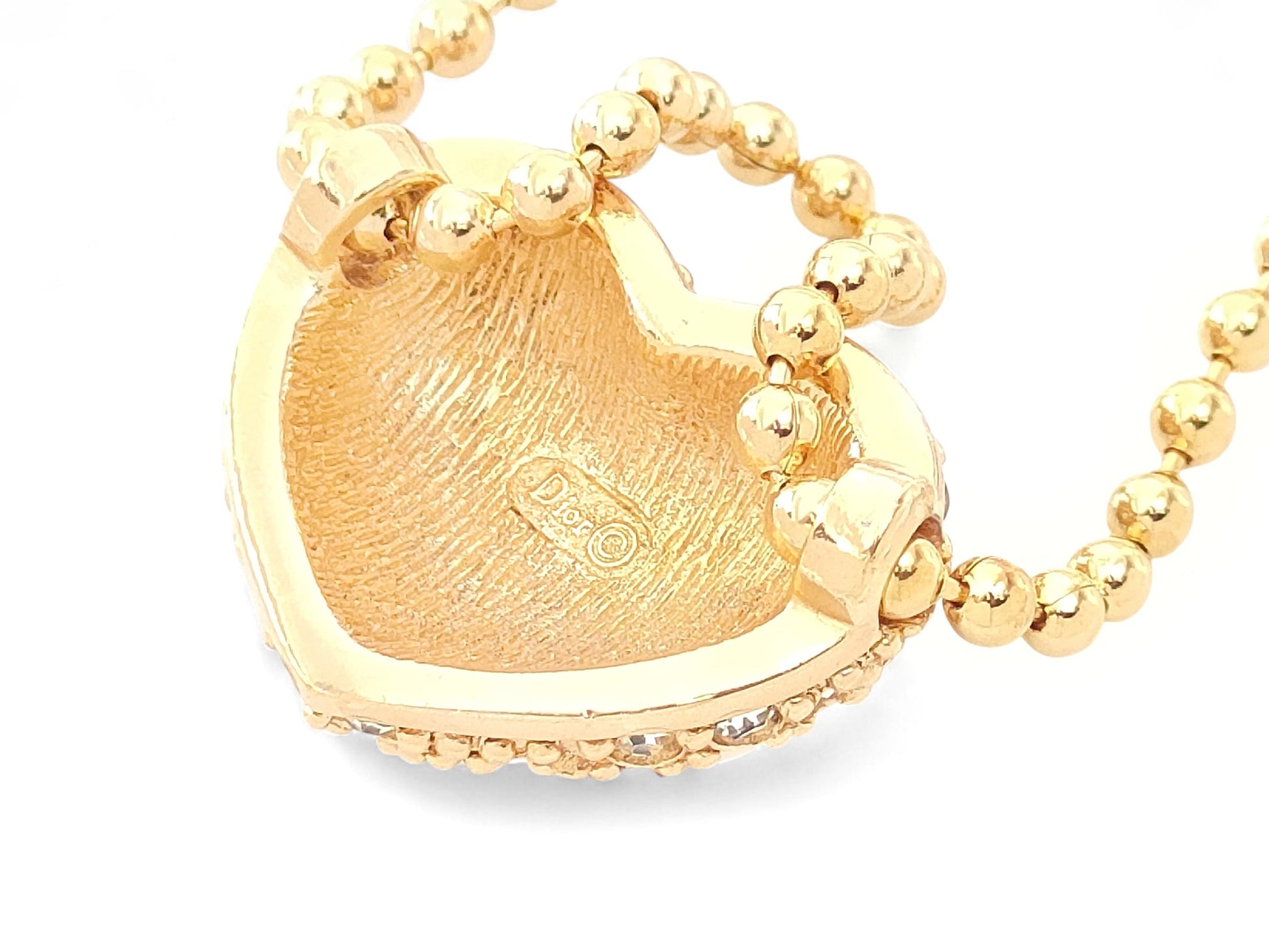 Dior Christian Dior, Gold Color, Large, Faux Pearls & Rhinestones, Heart Design, Pendant, Necklace, 14g Necklace