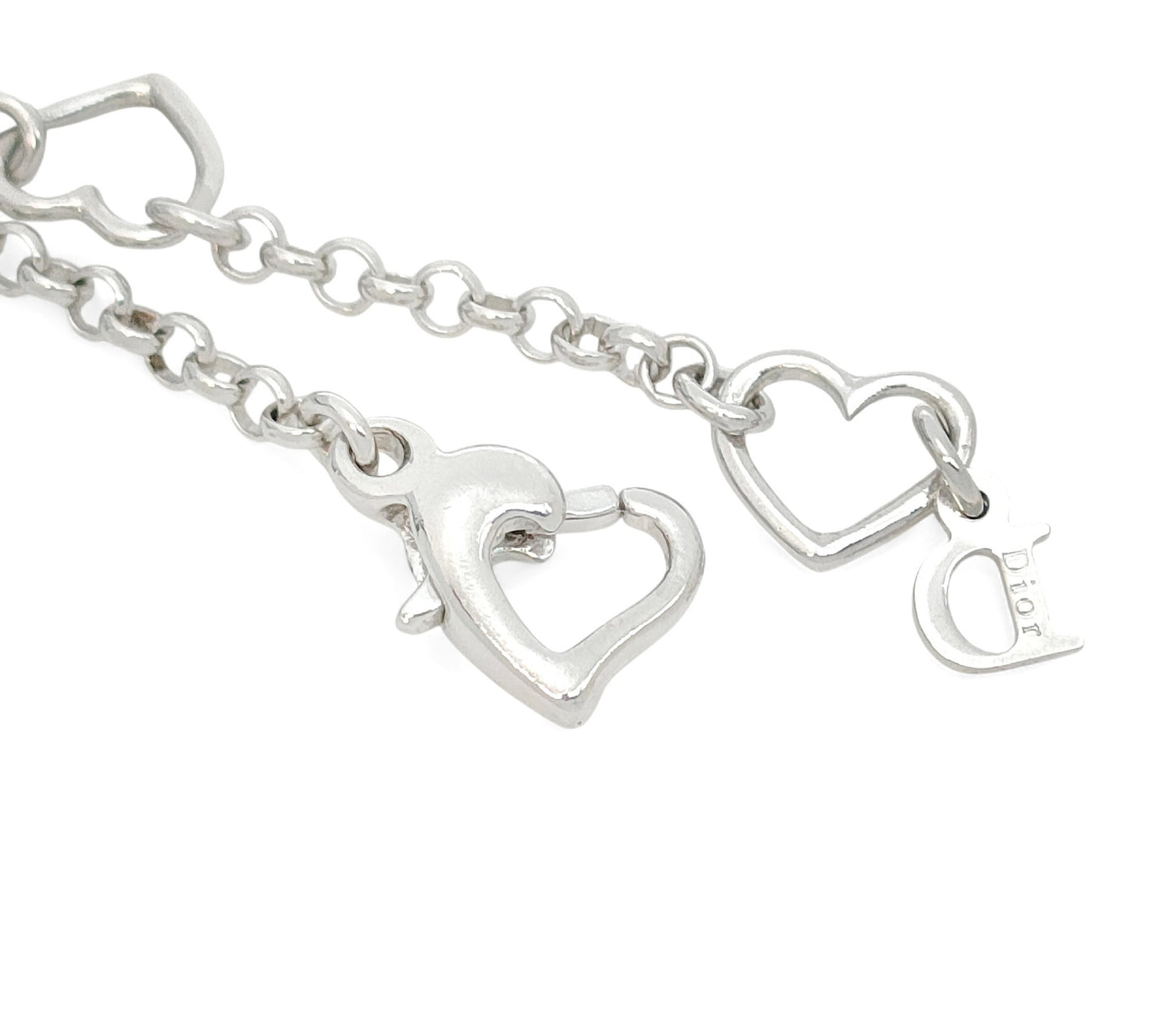 Dior Dior Silver Color Heart & Rhinestones Logo Necklace 6.2g Necklace