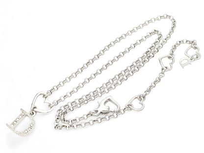 Dior Dior Silver Color Heart & Rhinestones Logo Necklace 6.2g Necklace