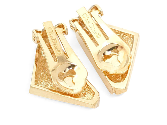 Dior Christian Dior, Gold Color, Rhinestones, Onyx, Triangle Design, Earrings, 10.8g Earrings