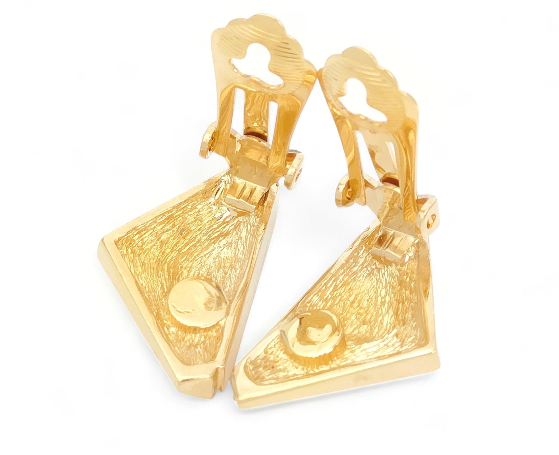 Dior Christian Dior, Gold Color, Rhinestones, Onyx, Triangle Design, Earrings, 10.8g Earrings