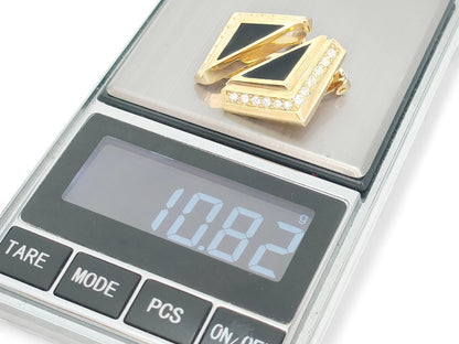 Dior Christian Dior, Gold Color, Rhinestones, Onyx, Triangle Design, Earrings, 10.8g Earrings