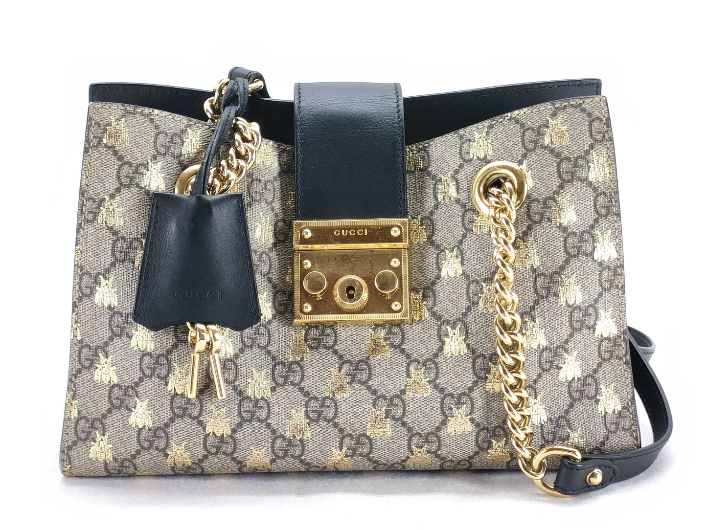 GUCCI GG Supreme GG Supreme Padlock BEE Chain Tote Bag Shoulder Bag
