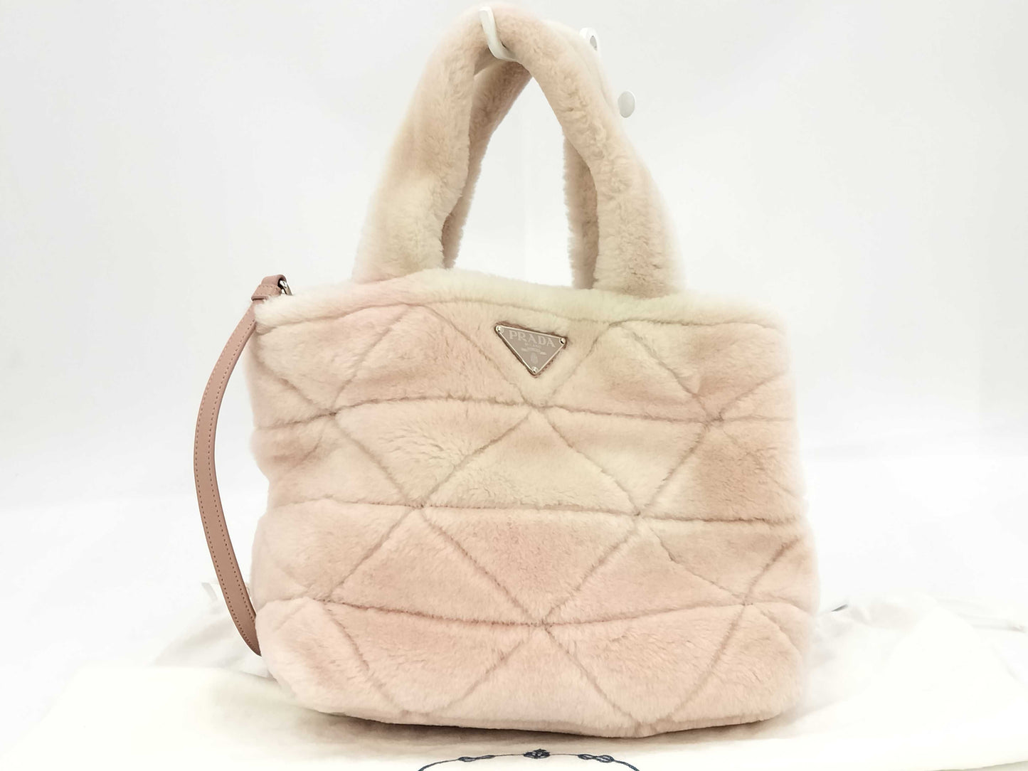 PRADA Triangle Logo Shearling Quilted 2way Handbag Shoulder Bag Handbag