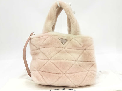 PRADA Triangle Logo Shearling Quilted 2way Handbag Shoulder Bag Handbag
