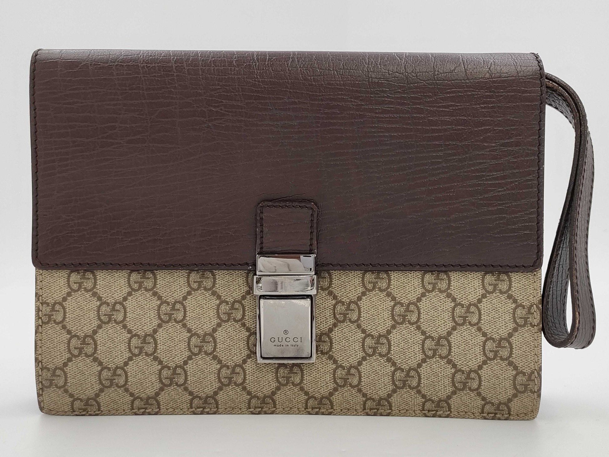 GUCCI GUCCI Gucci Niagara Calf GG Supreme Clutch Bag Leather Bag