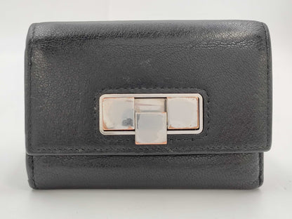 BOTTEGA VENETA Tri-Fold Wallet Goat Skin RFID Tag Black Wallet