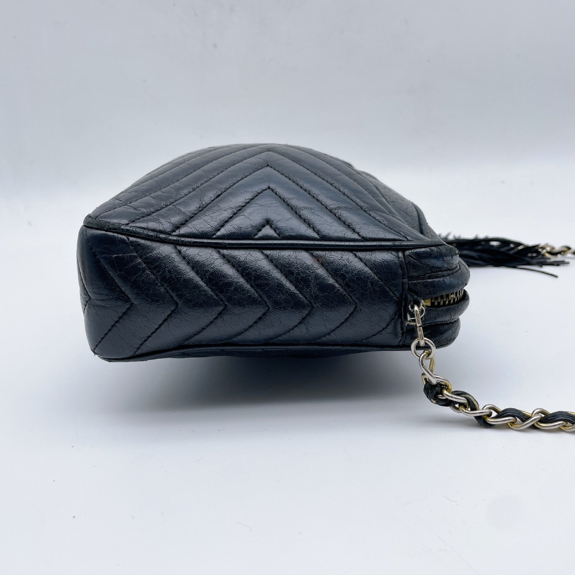 CHANEL Chevron Black Chain Shoulder Bag