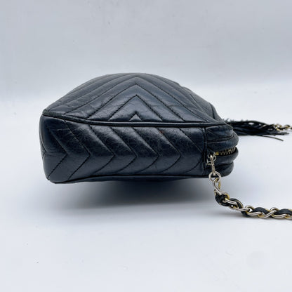 CHANEL Chevron Black Chain Shoulder Bag
