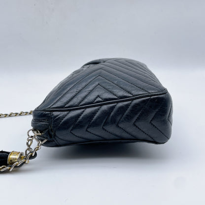 CHANEL Chevron Black Chain Shoulder Bag
