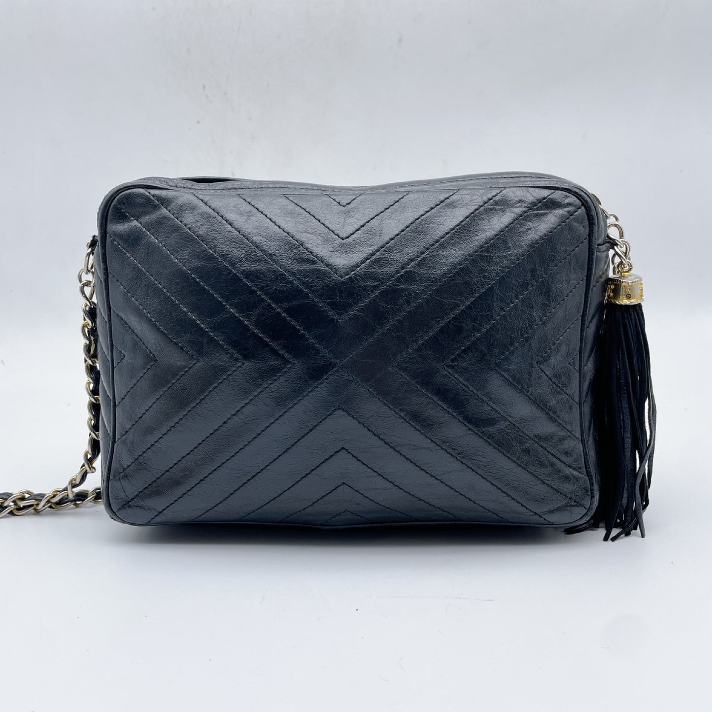 CHANEL Chevron Black Chain Shoulder Bag