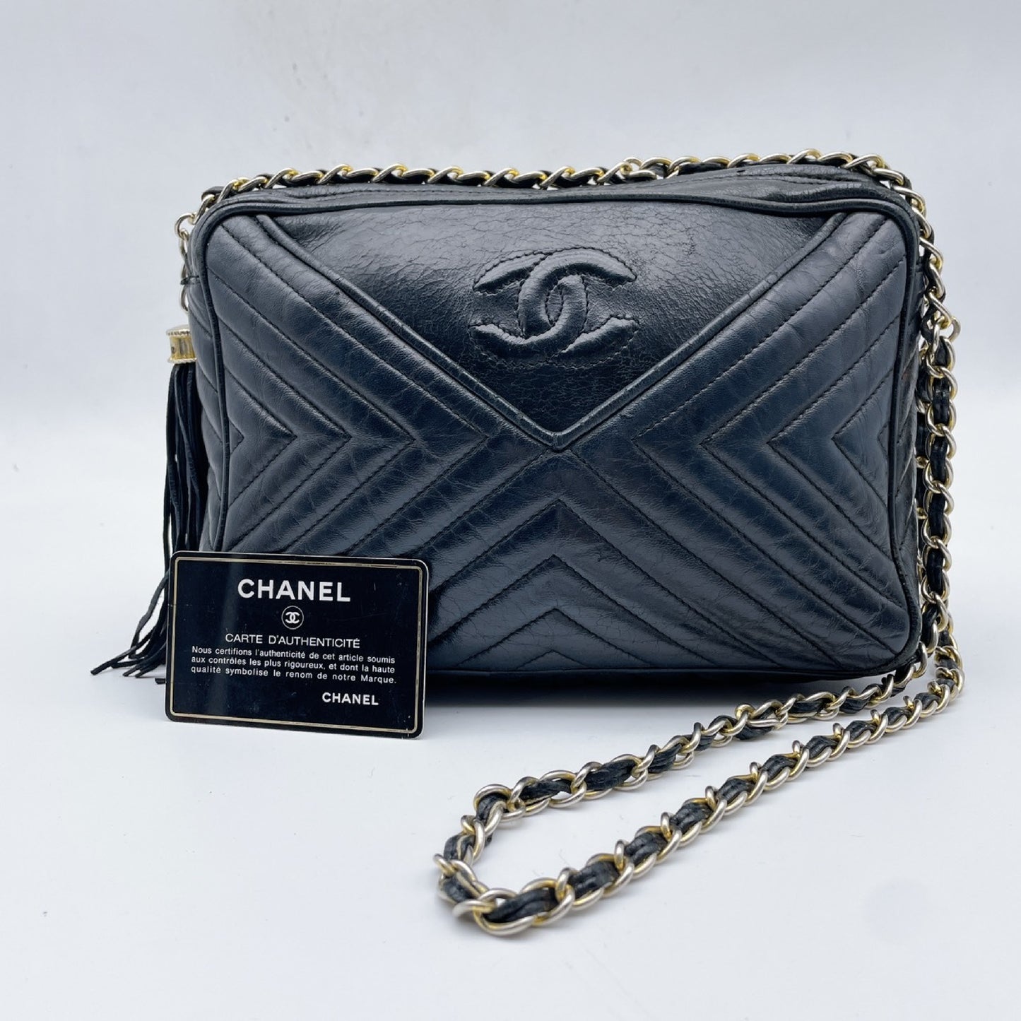 CHANEL Chevron Black Chain Shoulder Bag
