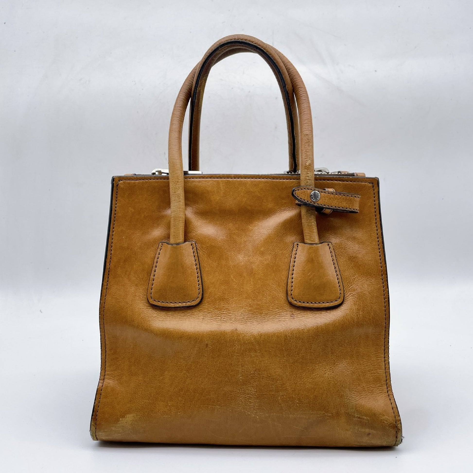 PRADA Leather Triangle Logo Tote Bag Handbag