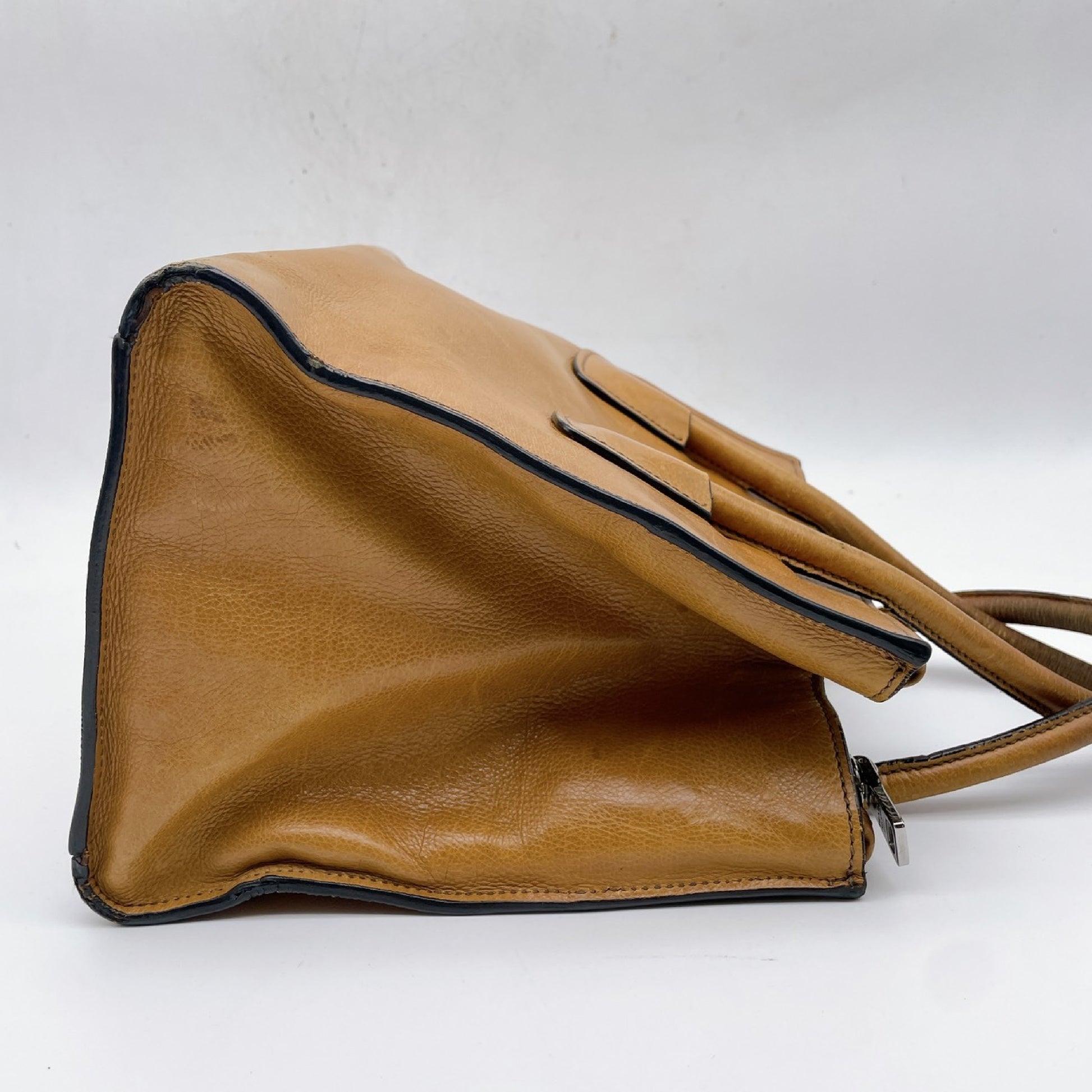 PRADA Leather Triangle Logo Tote Bag Handbag