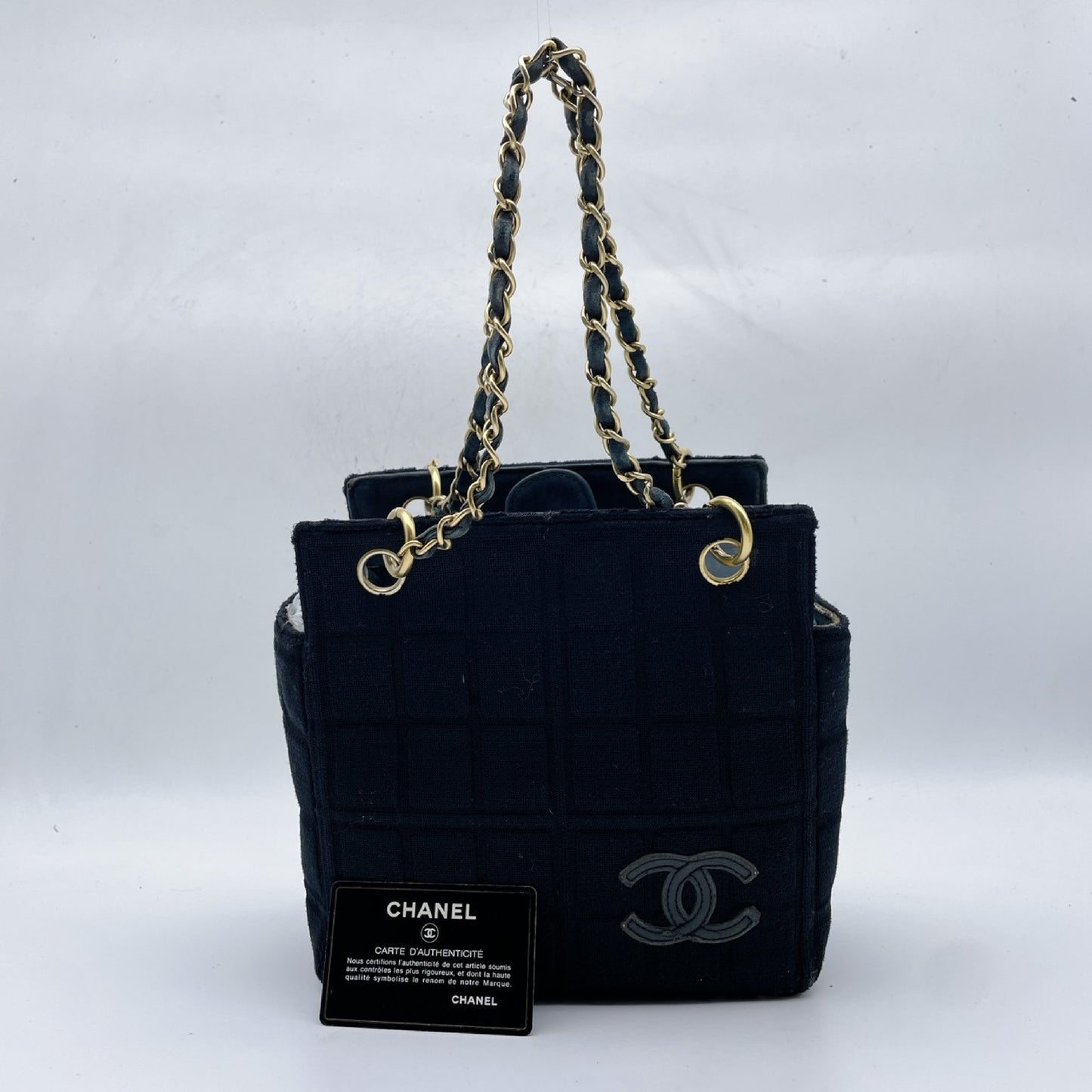 CHANEL Chocolate Bar Cotton Chain Shoulder Handbag