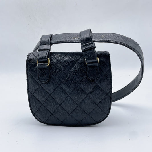 CHANEL Matrasse Caviar Skin Black Black 1st Waist Bag