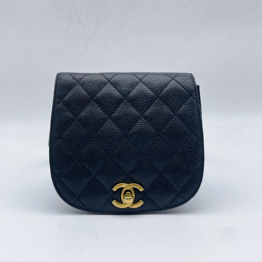 CHANEL Matrasse Caviar Skin Black Black 1st Waist Bag