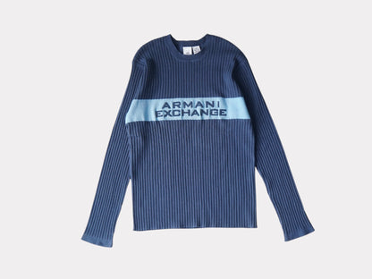ARMANI EXCHANGE Armani Exchange Rib Knit Sweater Logo Embroidered Blue M Size Men's Tops