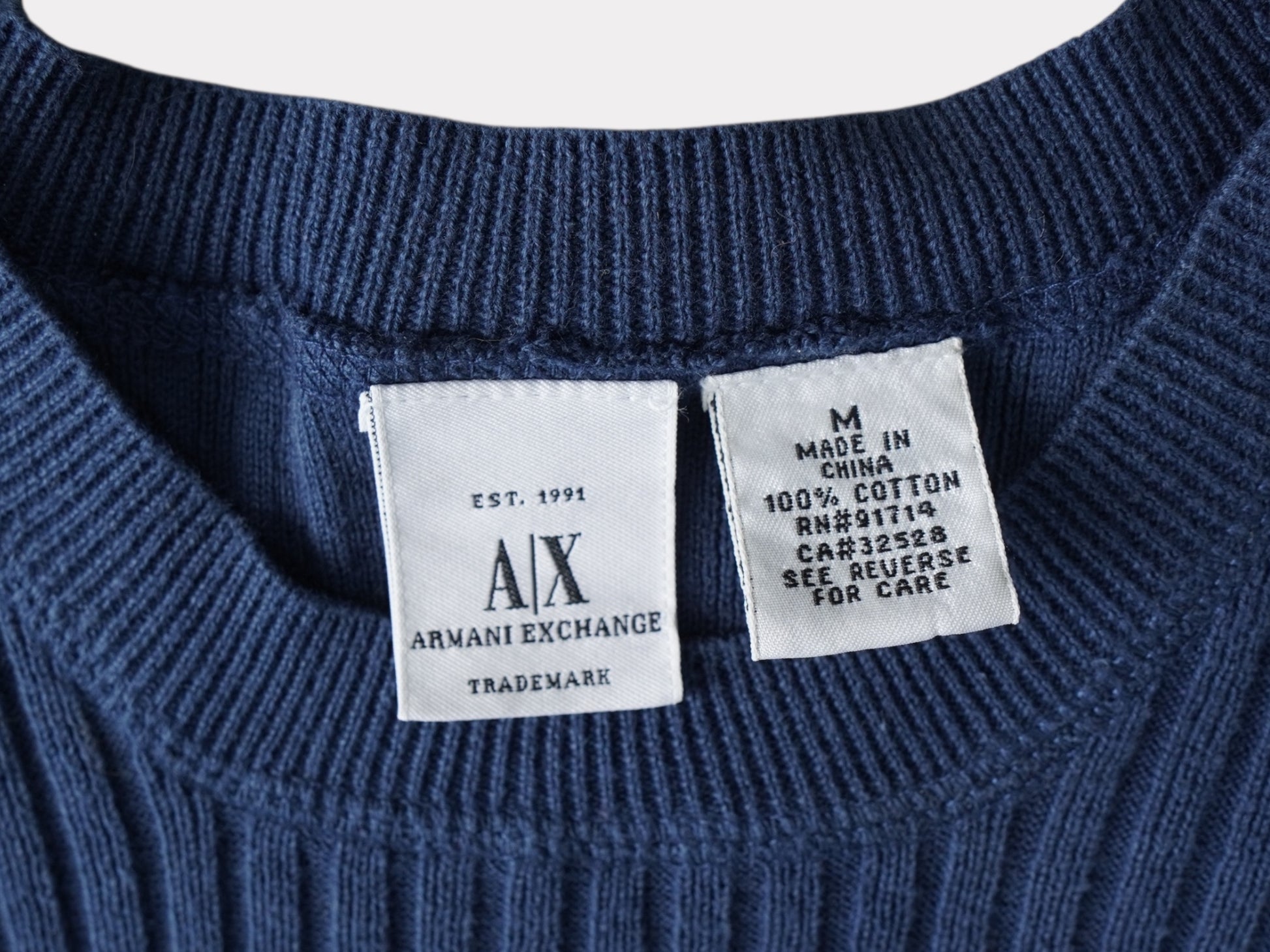 ARMANI EXCHANGE Armani Exchange Rib Knit Sweater Logo Embroidered Blue M Size Men's Tops